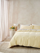 Quilt Cover Set - Surf Wash Butter 400 Thread Count Linen House - Queen Yellow