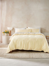 Quilt Cover Set - Surf Wash Butter 400 Thread Count - Super King Yellow