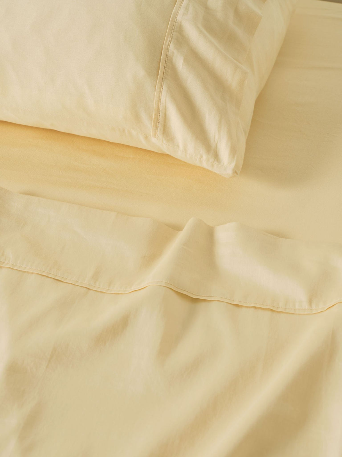 Sheet Set - Surf Wash Butter 400 Thread Count Linen House - Double Yellow