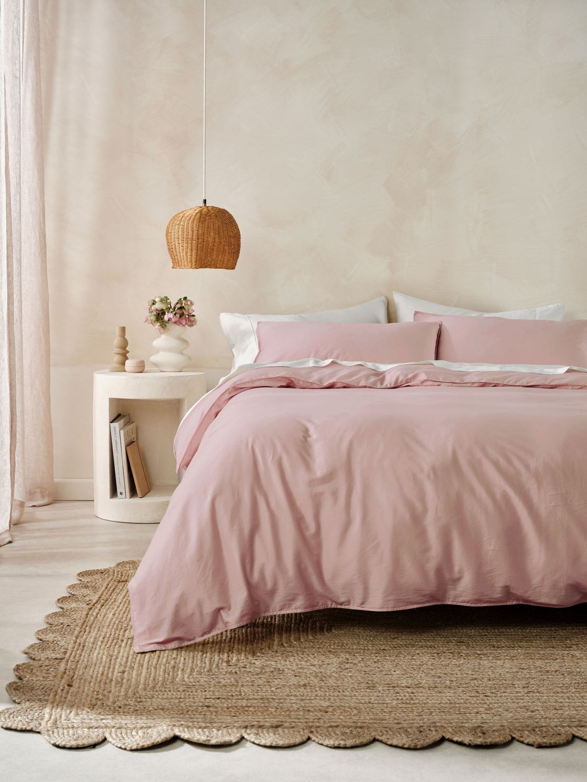 Quilt Cover Set - Surf Wash Dusty Rose 400 Thread Count - Queen Pink