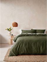 Quilt Cover Set - Surf Wash Fern 400 Thread Count Linen House - Queen Green