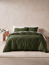 Quilt Cover Set - Surf Wash Fern 400 Thread Count Linen House - Queen Green