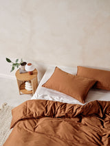 Quilt Cover Set - Surf Wash Rust 400 Thread Count Linen House - King Brown