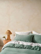Quilt Cover Set - Surf Wash Seafoam 400 Thread Count Linen House - Double Green