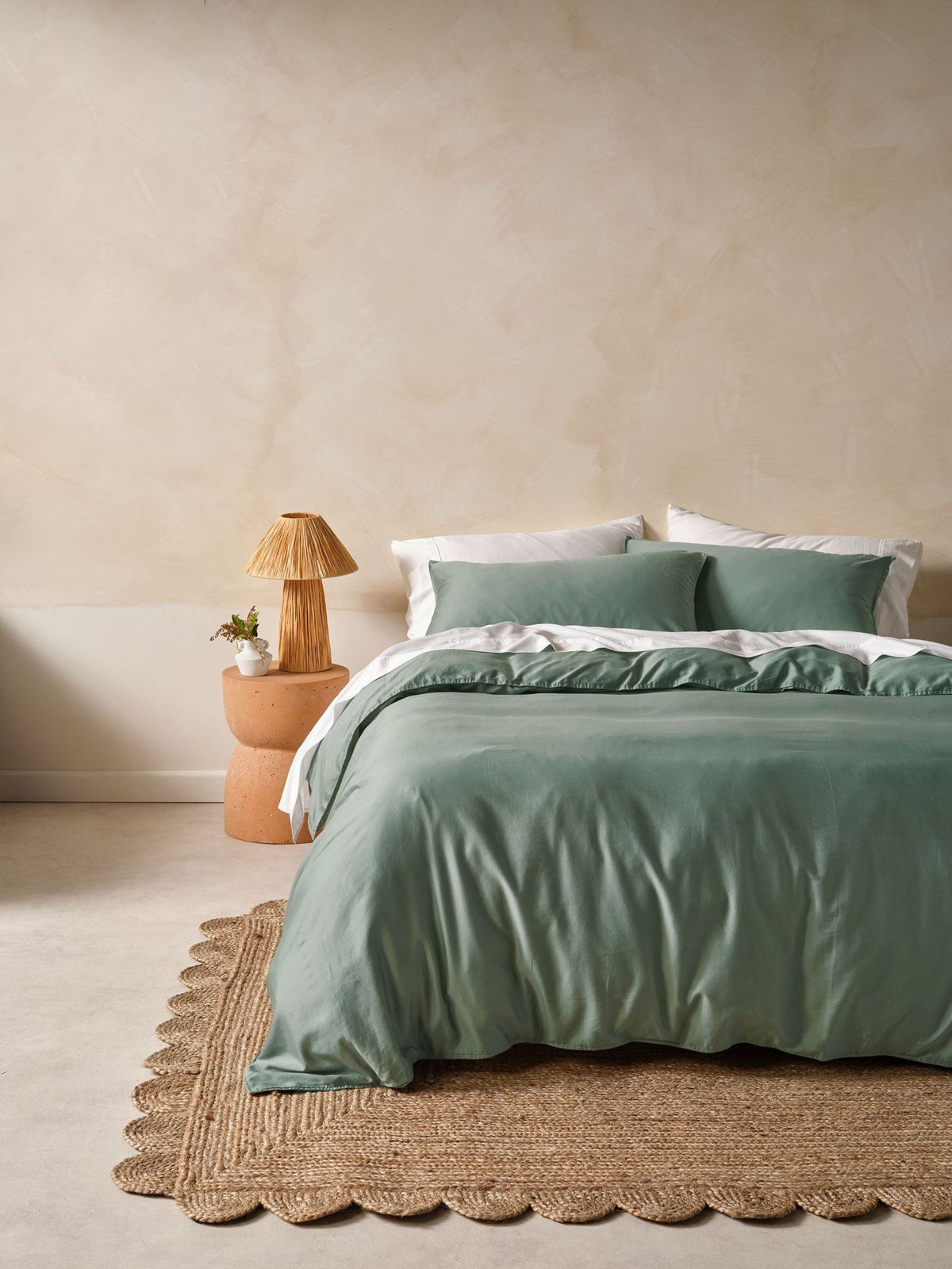 Quilt Cover Set - Surf Wash Seafoam 400 Thread Count Linen House - Queen Green
