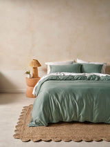 Quilt Cover Set - Surf Wash Seafoam 400 Thread Count Linen House - Queen Green