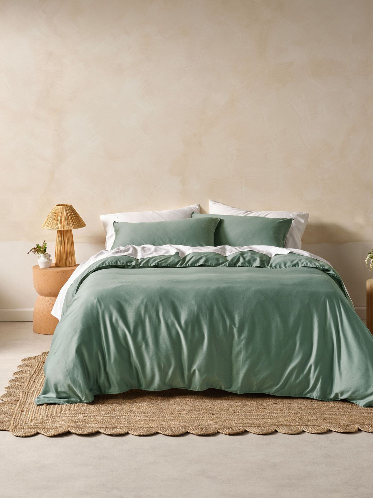 Quilt Cover Set - Surf Wash Seafoam 400 Thread Count Linen House - Double Green