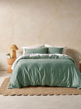 Quilt Cover Set - Surf Wash Seafoam 400 Thread Count Linen House - Queen Green