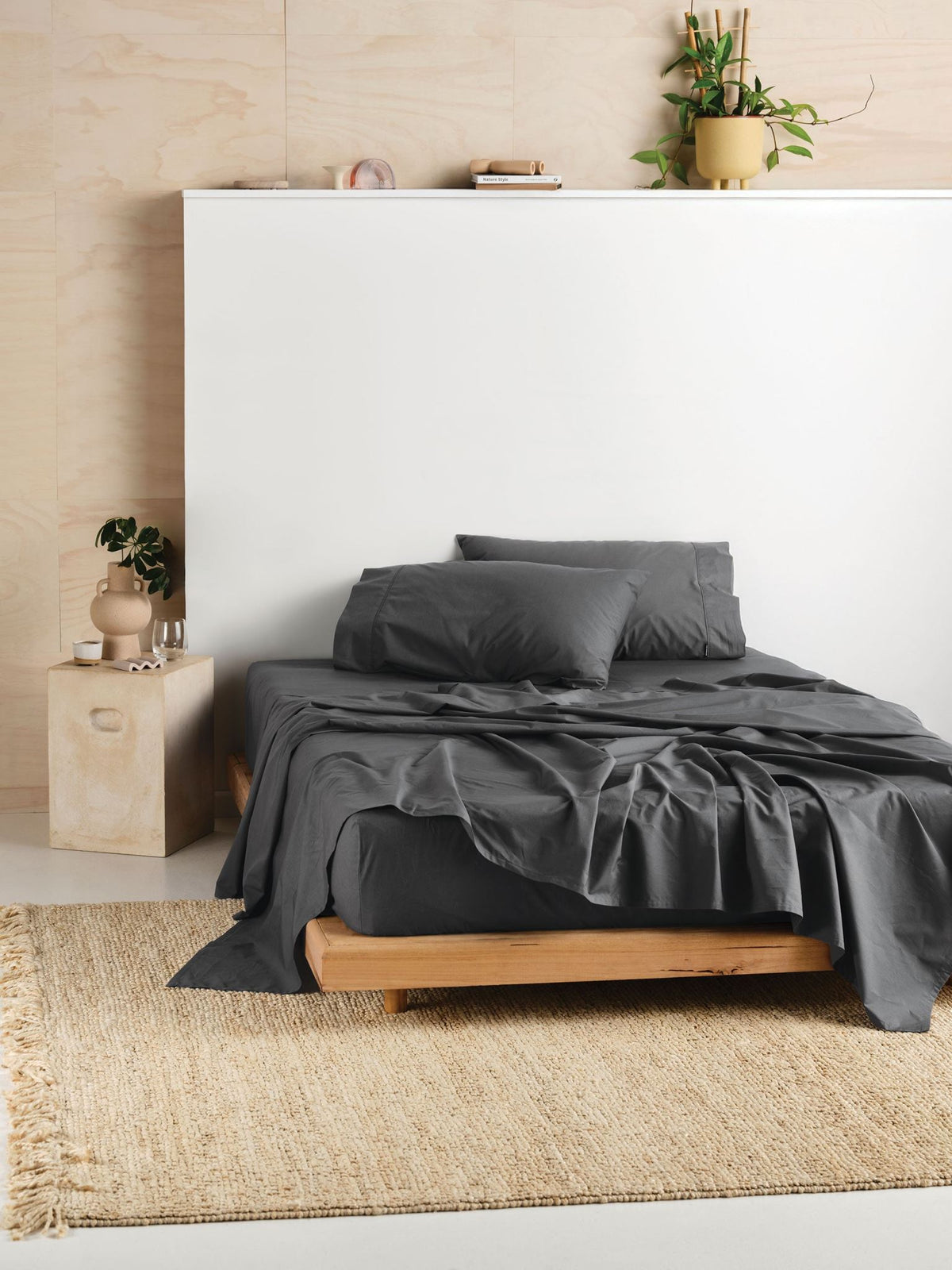 Fitted Sheet - 300 Thread Count Cotton Percale Vienna 50cm - Queen Charcoal