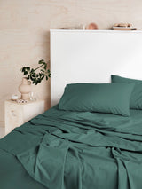 Sheet Set - 300 Thread Count Cotton Percale Vienna Pine - Double Green