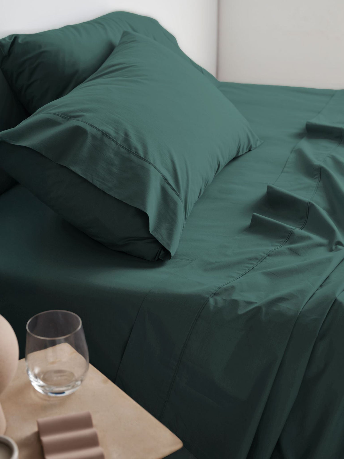 Sheet Set - 300 Thread Count Cotton Percale Vienna Pine - Double Green
