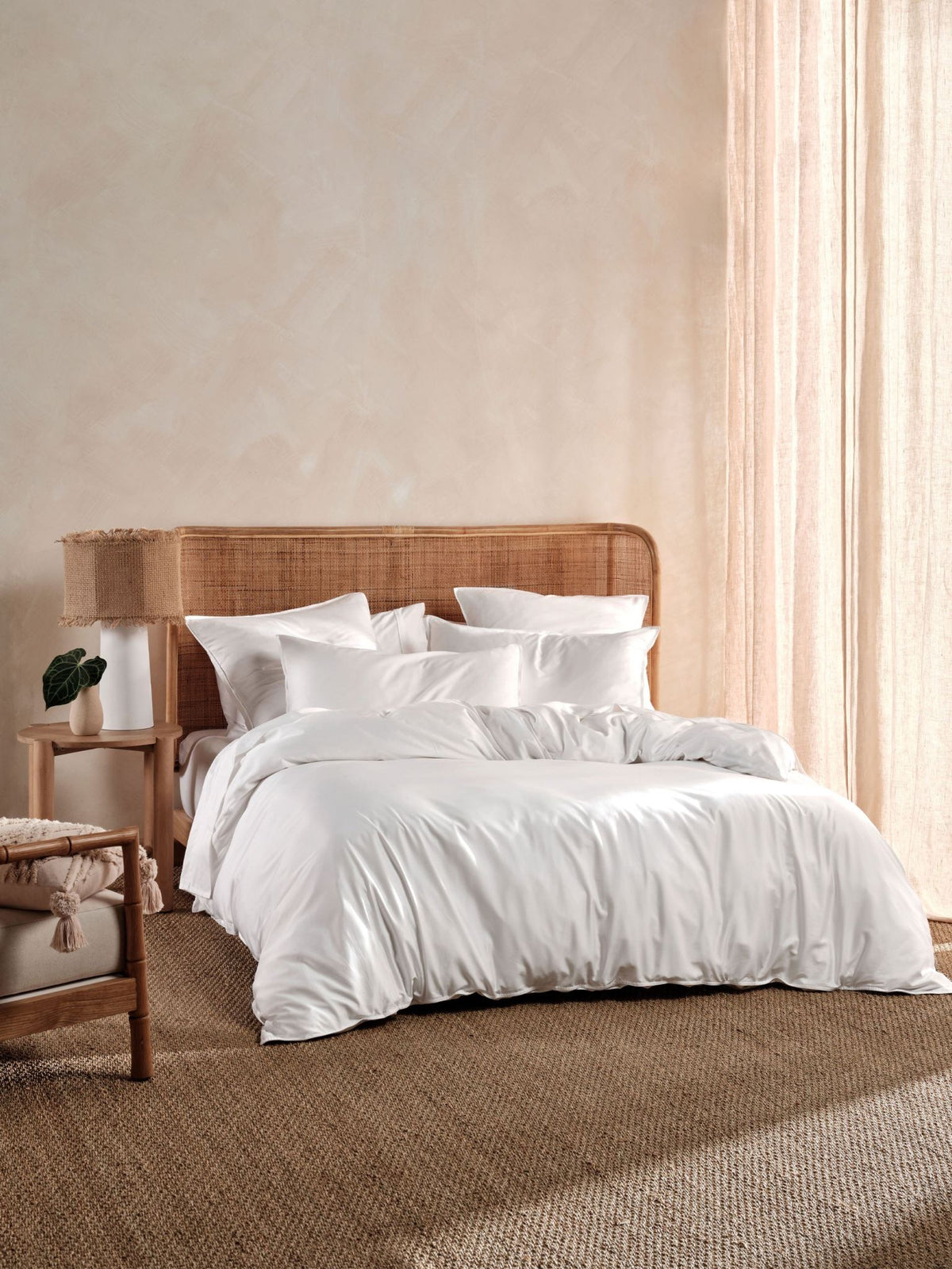 Quilt Cover Set - 400 Thread Count Bamboo Cotton Nara - Double White
