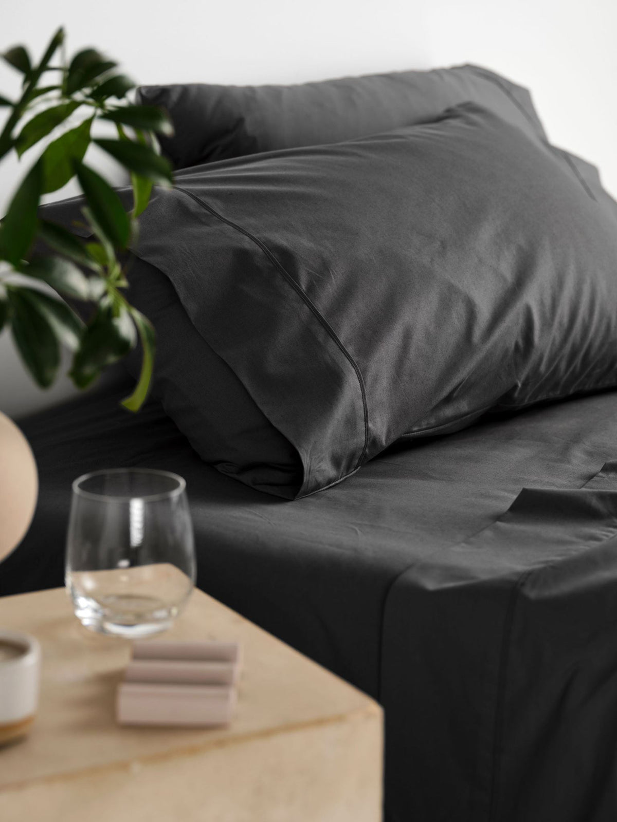 Pillowcase - 300 Thread Count Cotton Percale Vienna Linen House - King Charcoal