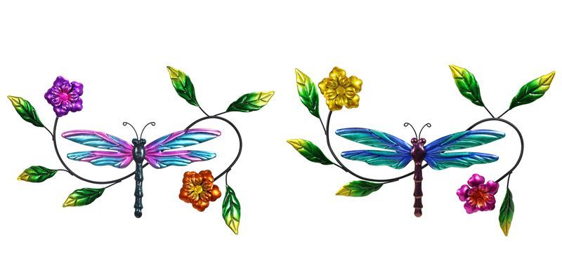 Wall Art - Metal D/Fly & Flwrs 65cm (Set of 2 Assorted)