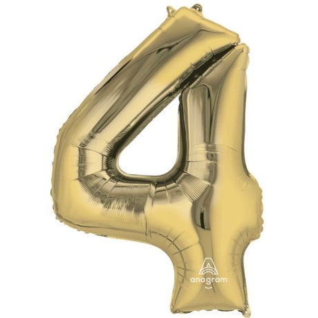 Elegant 86cm white gold numeral 4 foil balloon, perfect for birthdays and anniversaries, adds sophistication to any celebration.