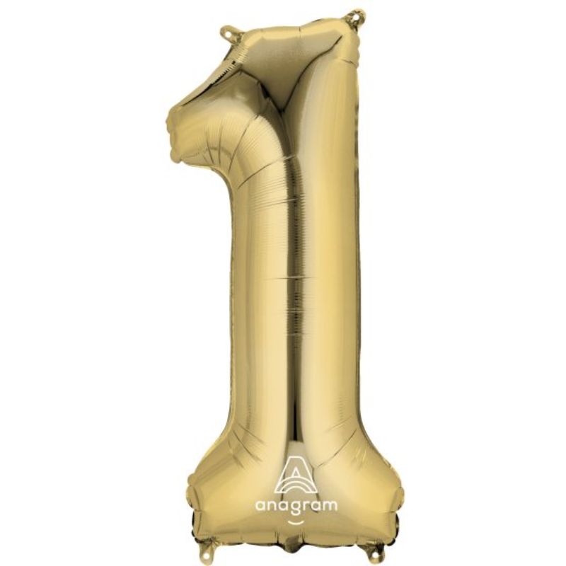 SuperShape White Gold Numeral 1 Balloon, 86cm, elegant design for celebrations, self-sealing foil, durable, and eye-catching.