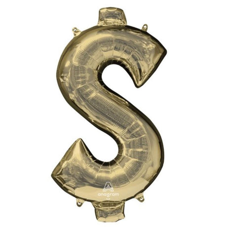 SuperShape white gold dollar balloon, 86cm, self-sealing, perfect for luxury celebrations and special events.