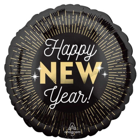 45cm self-sealing foil balloon with elegant Happy New Year design for festive celebrations and decoration.