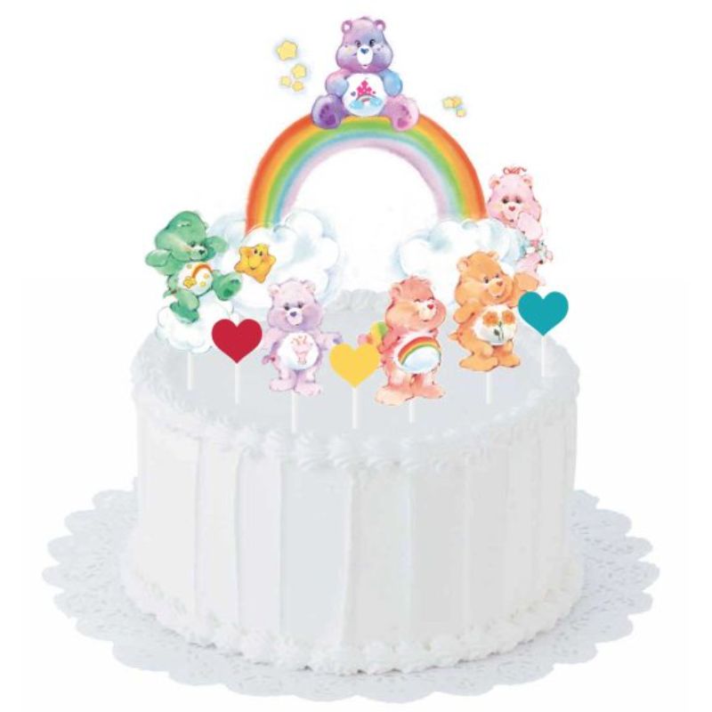 Colorful Care Bears cake topper picks set of 12, ideal for birthdays and festive celebrations, enhancing desserts with joy.