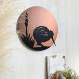 Wall Art - Copper Circle Kiwi 37cm (Brushed Copper/Black Acrylic)