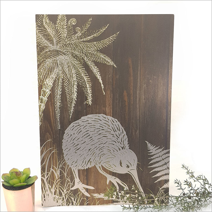 Wall Art - ACM Printed  Rectangle Dark Wood Kiwi Large (42cm)