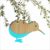 Hanging Ornament - Kiwi (Bamboo & Satin Teal Acrylic)
