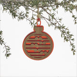 Elegant red satin acrylic Koru ornament, laser-cut, 80mm x 110mm, perfect for holiday decor and meaningful gifting.