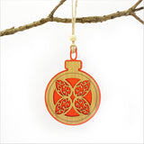 Red satin acrylic hanging ornament featuring intricate laser-cut flower design, perfect for festive decor or gifts.
