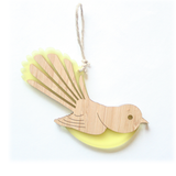 Hanging Ornament - Fantail (Bamboo & Yellow Satin Acrylic)
