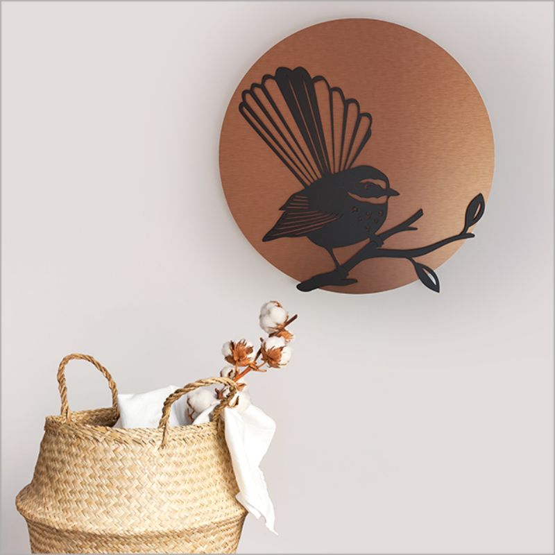 Wall Art - Copper Circle Fantail 37cm (Brushed Copper/Black Acrylic)