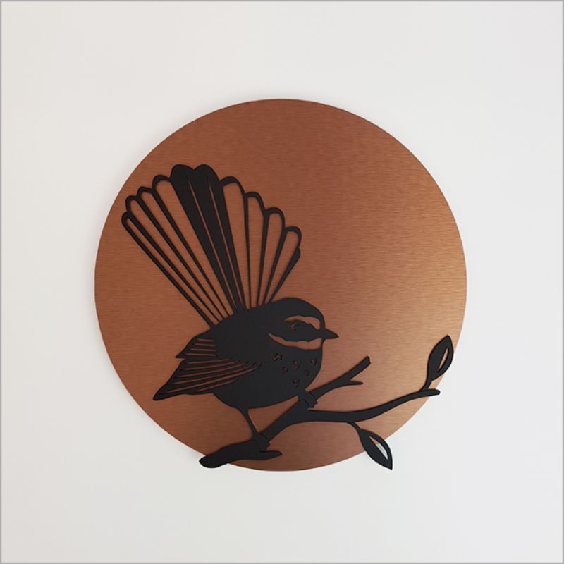 Wall Art - Copper Circle Fantail 37cm (Brushed Copper/Black Acrylic)