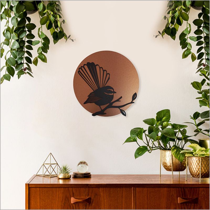 Wall Art - Copper Circle Fantail 37cm (Brushed Copper/Black Acrylic)