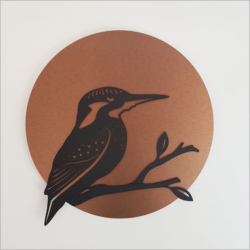 Wall Art - Copper Circle Kingfisher 37cm (Brushed Copper/Black Acrylic)