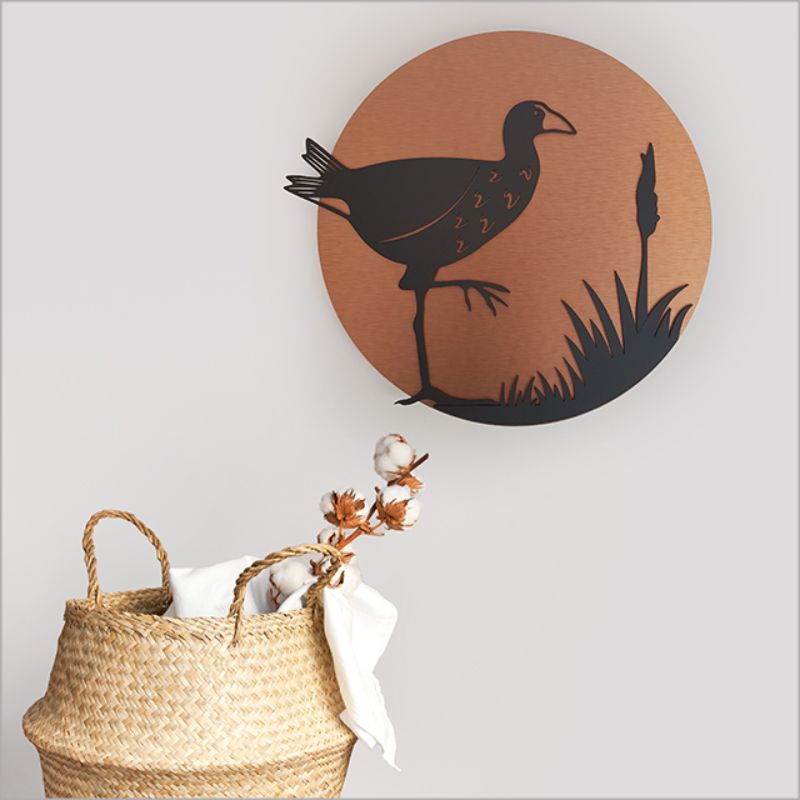 Wall Art - Copper Circle Pukeko 37cm (Brushed Copper/Black Acrylic)