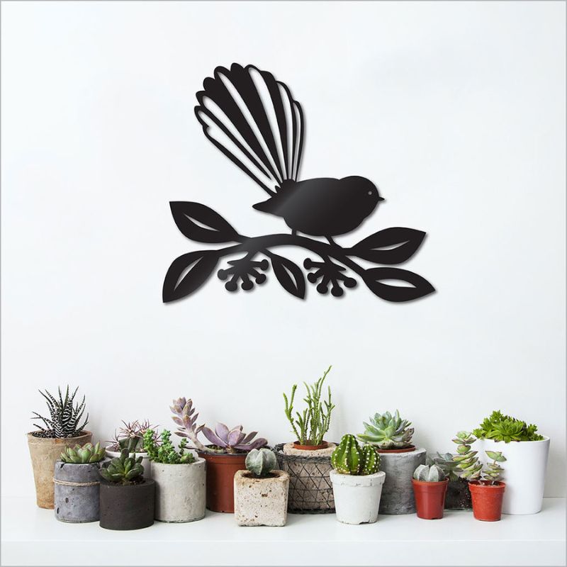 Wall Art - Fantail on Pohutukawa Large 75cm (Black ACM)