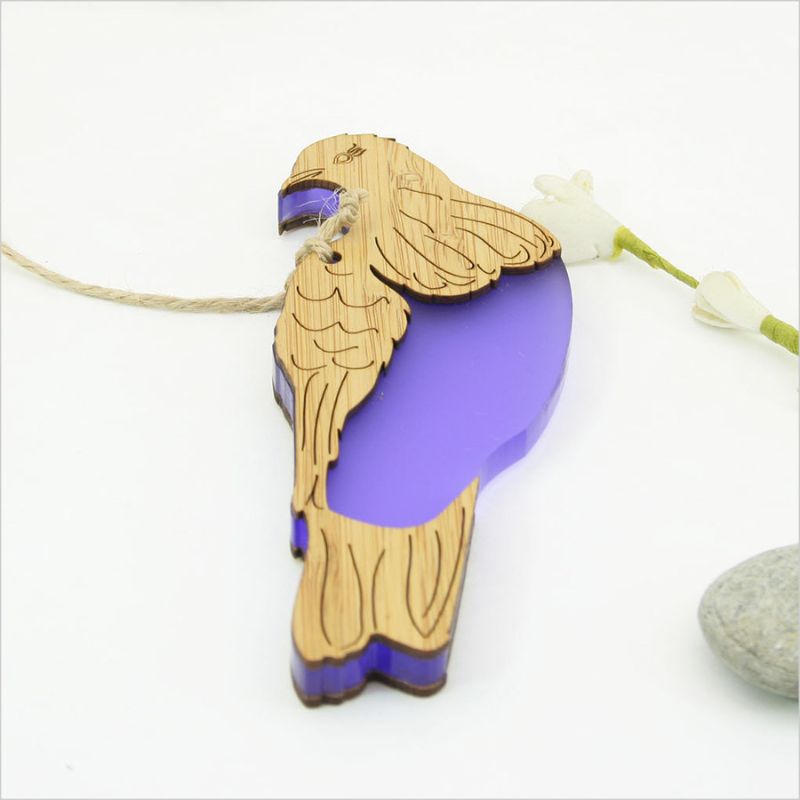 Hanging Ornament - Kereru (Bamboo &amp; Purple Satin Acrylic)