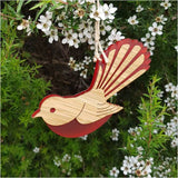 Hanging Ornament - Fantail (Bamboo & Red Satin Acrylic)