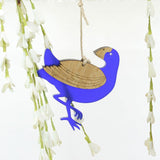Hanging Ornament - Pukeko (Bamboo & Blue Satin Acrylic)