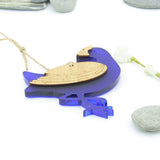 Hanging Ornament - Pukeko (Bamboo & Blue Satin Acrylic)