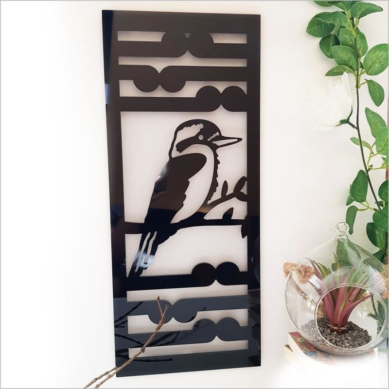 Wall Art Panel - Kingfisher + Koru 55cm (Black ACM)