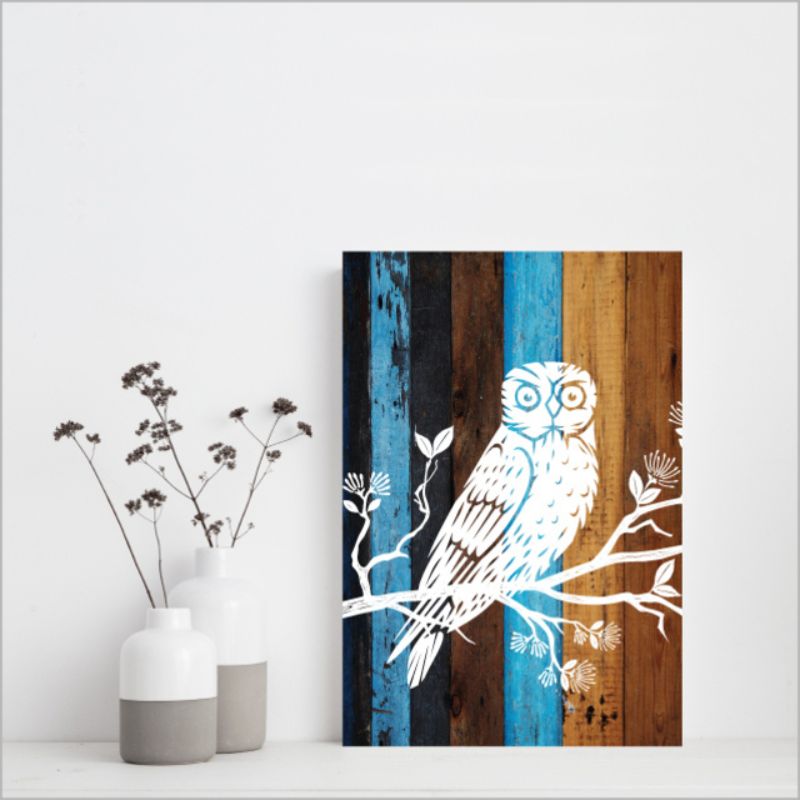 Wall Art - Plywood Rectangle AT Morepork Small (28.8cm)