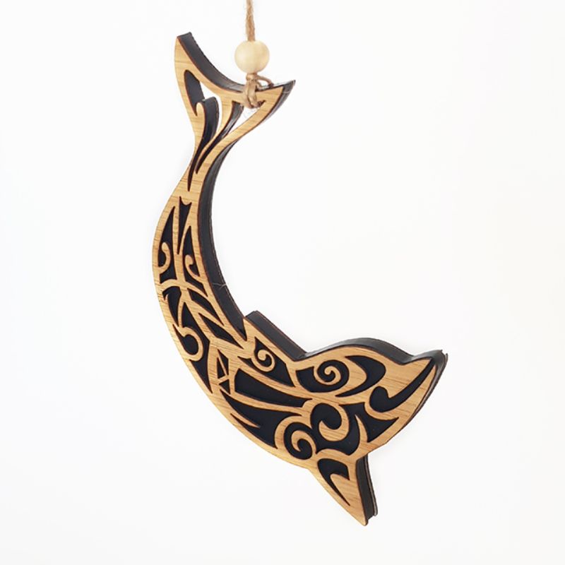 Hanging Ornament - Dolphin Bamboo Satin Acrylic (Black Satin)
