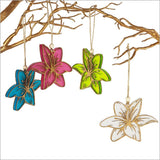 Purple satin acrylic hanging ornament shaped like a lily, elegantly crafted and ready to hang for versatile decor.
