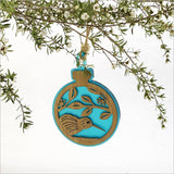 Hanging Ornament - Acrylic Bauble Kiwi on Pohutukawa (Teal Satin Acrylic)