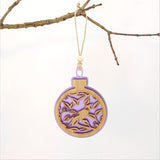 Hanging Ornament - Acrylic Bauble Tui on Pohutukawa (Purple Satin Acrylic)