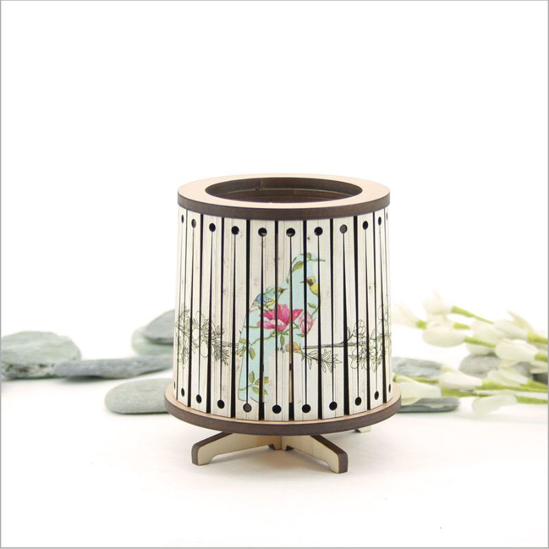 Round LED Tealight Holder - Floral Kereru (8.5cm)