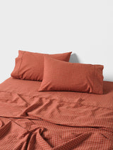 Volley Check Sheet Set Set by Linen House - King Single (Chilli)