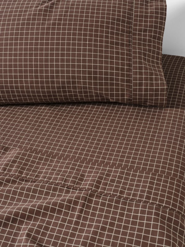 Volley Check Sheet Set Set by Linen House - Single (Chocolate)