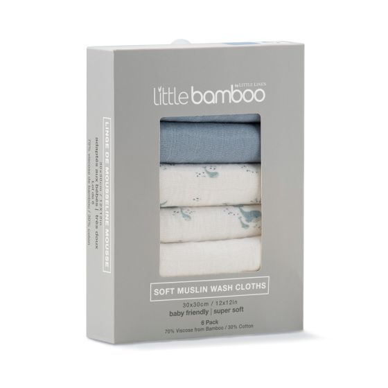 Little Bamboo Muslin Washers 6pk - Retro Blue - Little Bamboo