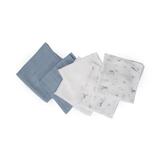 Little Bamboo Muslin Washers 6pk - Retro Blue - Little Bamboo